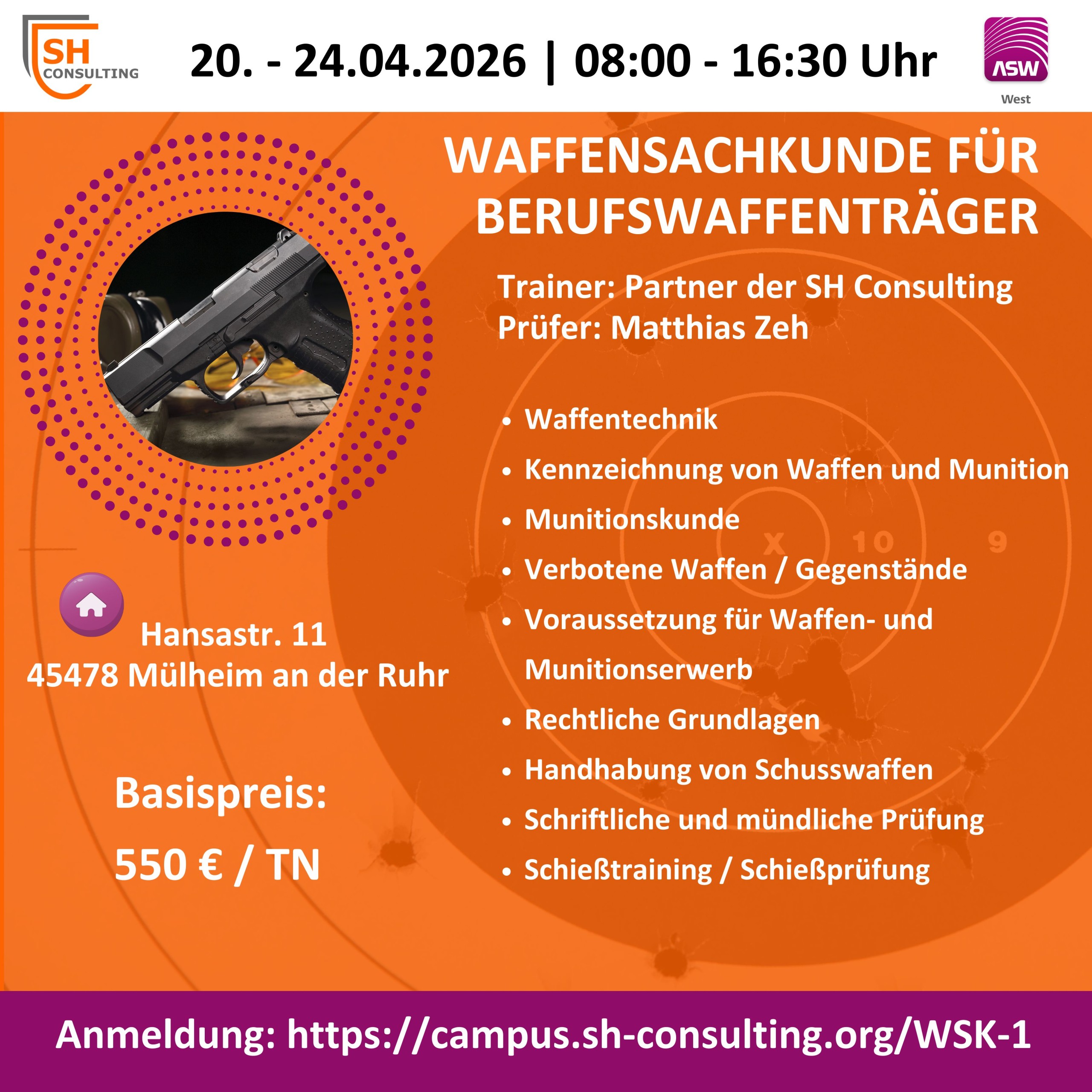 Waffensachkunde gem. § 7 WaffG für Berufswaffenträger 20.-24.04.2026